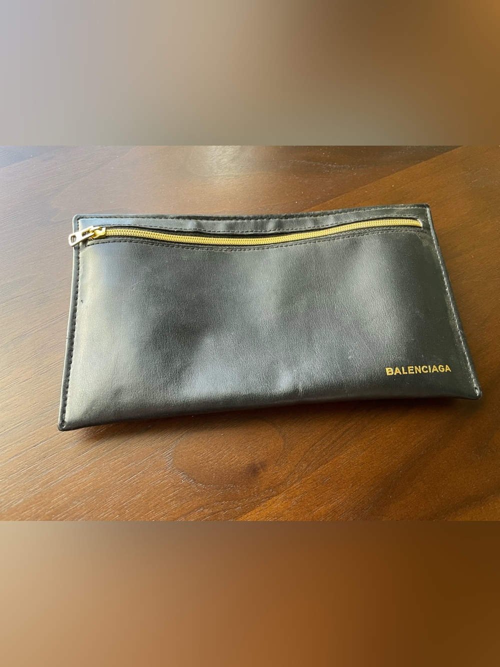 Balenciaga Black Leather Zip Pouch with Gold Hardware